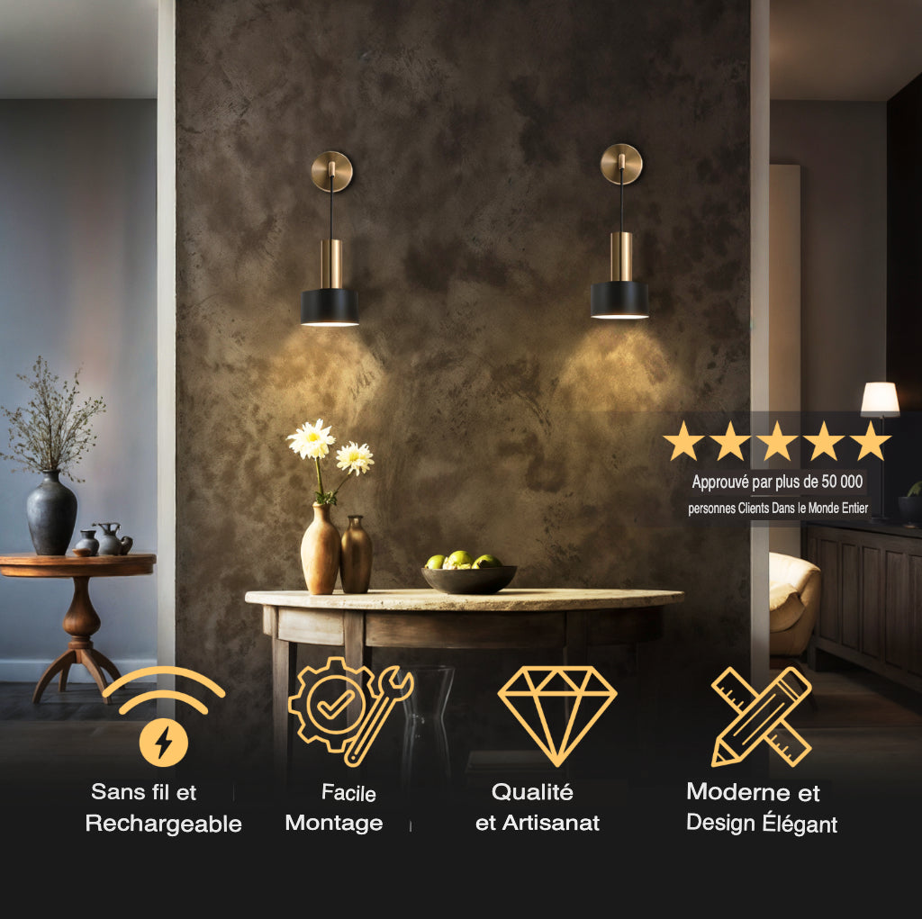 APPLIQUES MURALES SANS FIL GLOWDROP (ENSEMBLE DE 2 + 2 AMPOULES GRATUITES)