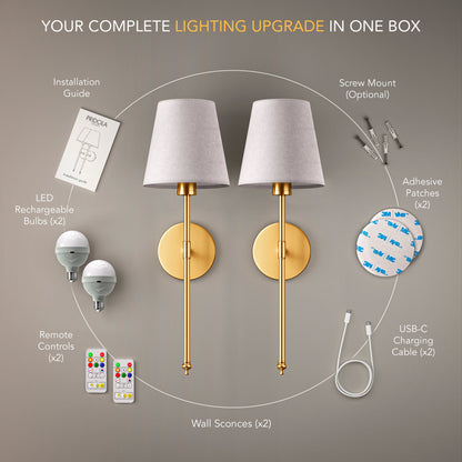 APPLIQUE MURALE SANS FIL (ENSEMBLE DE 2 + 2 AMPOULES INCLUSES)